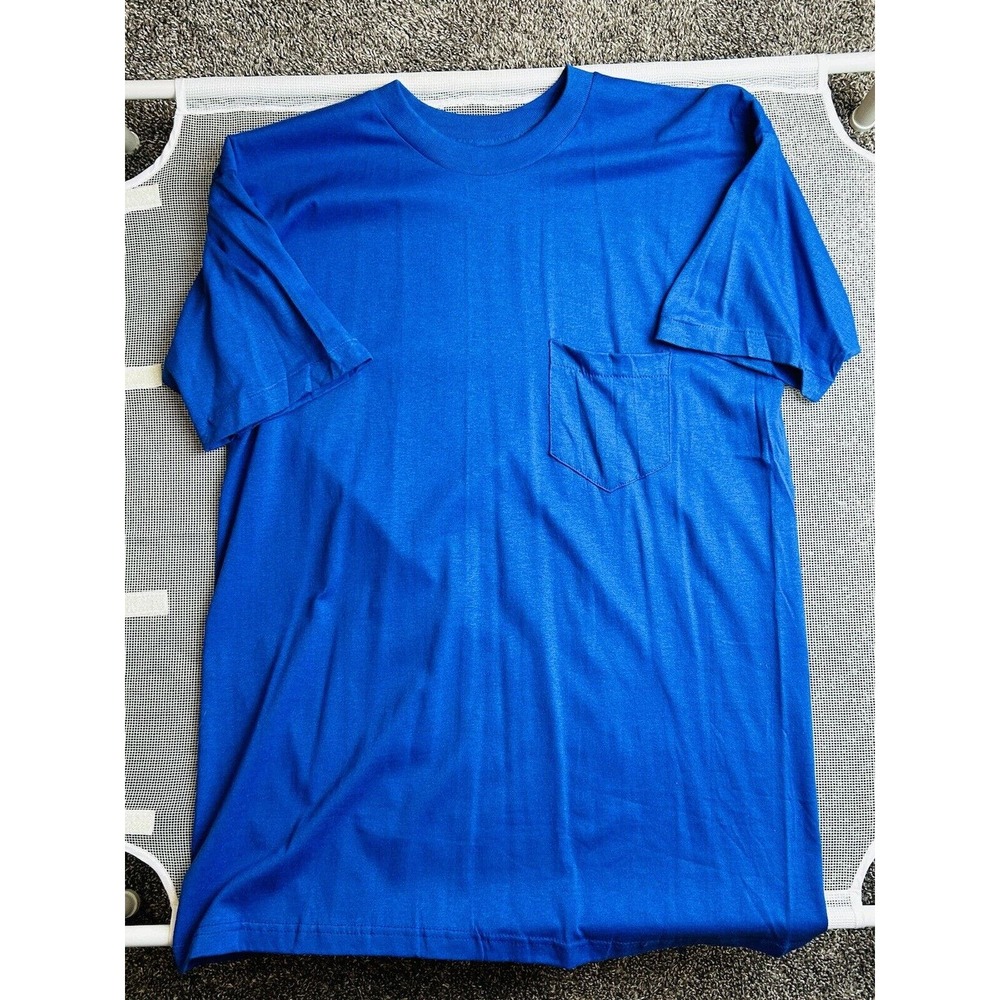 Vintage Ames Blue Pocket T-Shirt XL 46-48 Made in USA Single Stitch